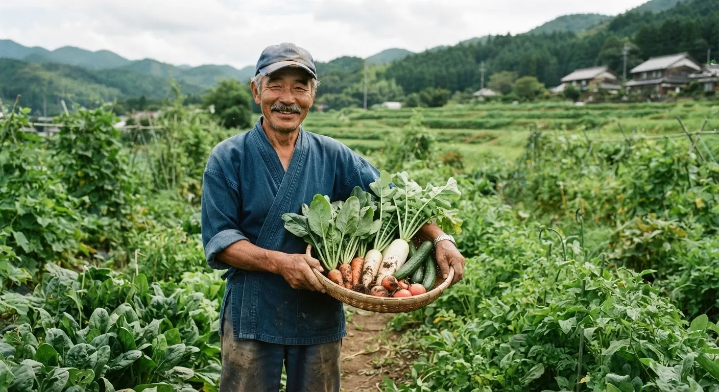 野菜を手にする大分の生産者