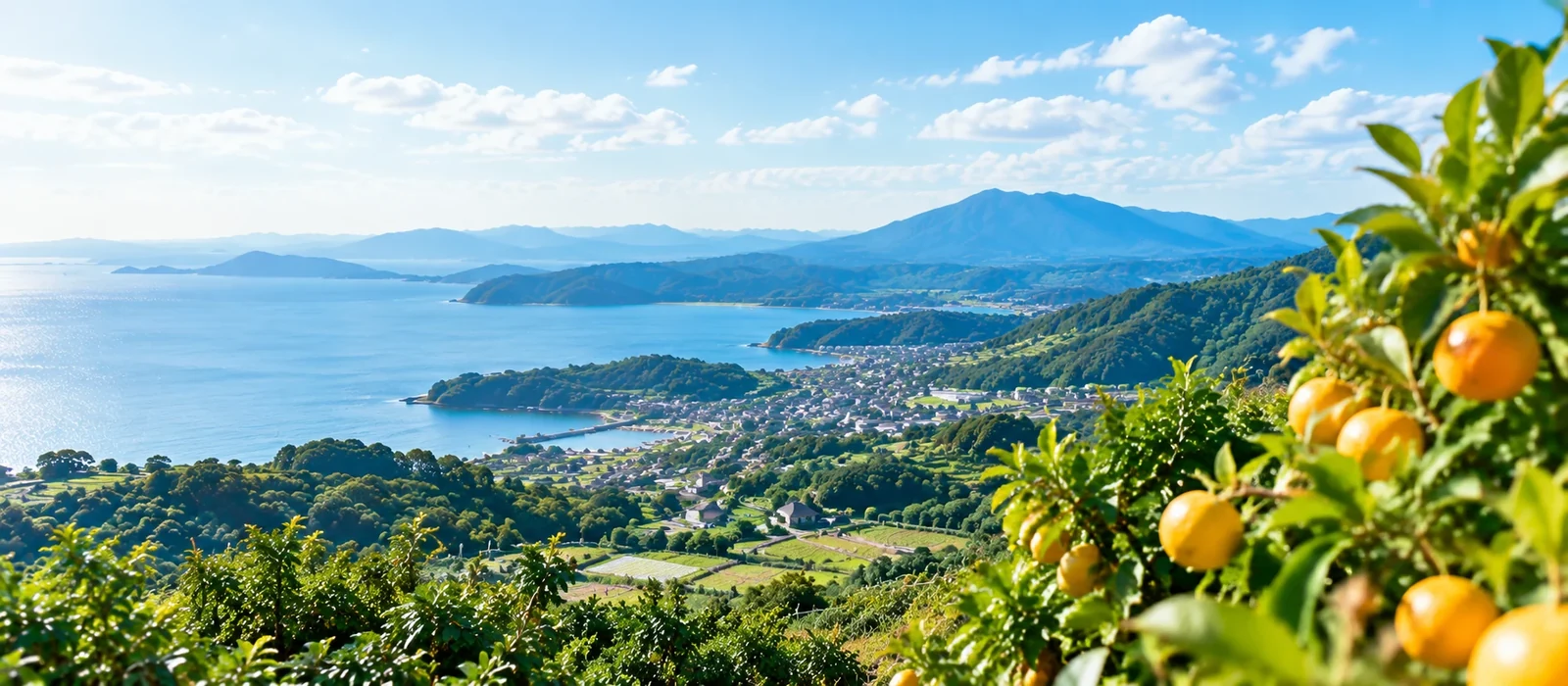海と山、果樹が広がる大分の風景