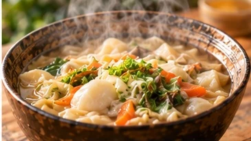 湯気が立つやせうまだんご汁