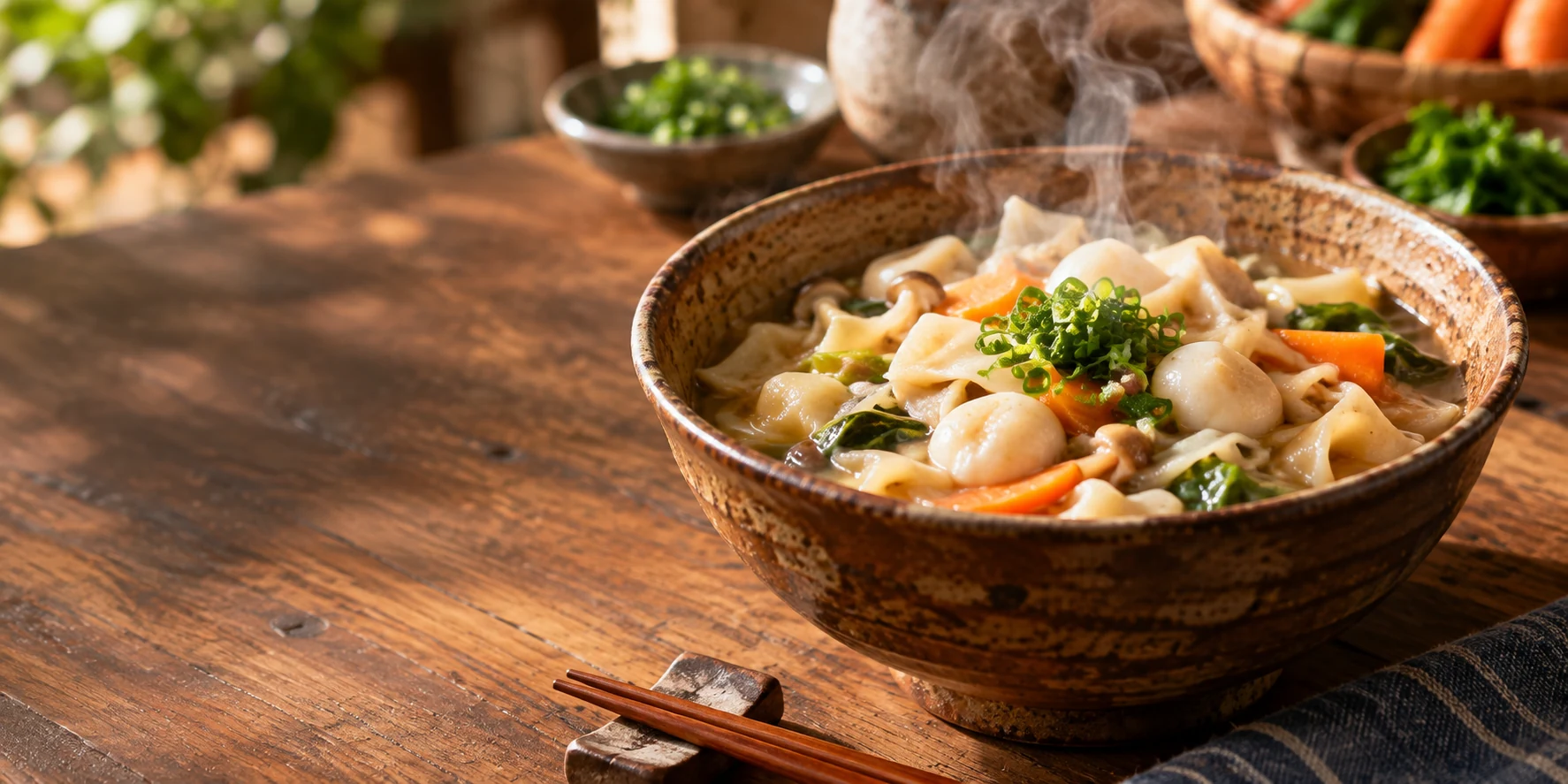 湯気の立つやせうまだんご汁