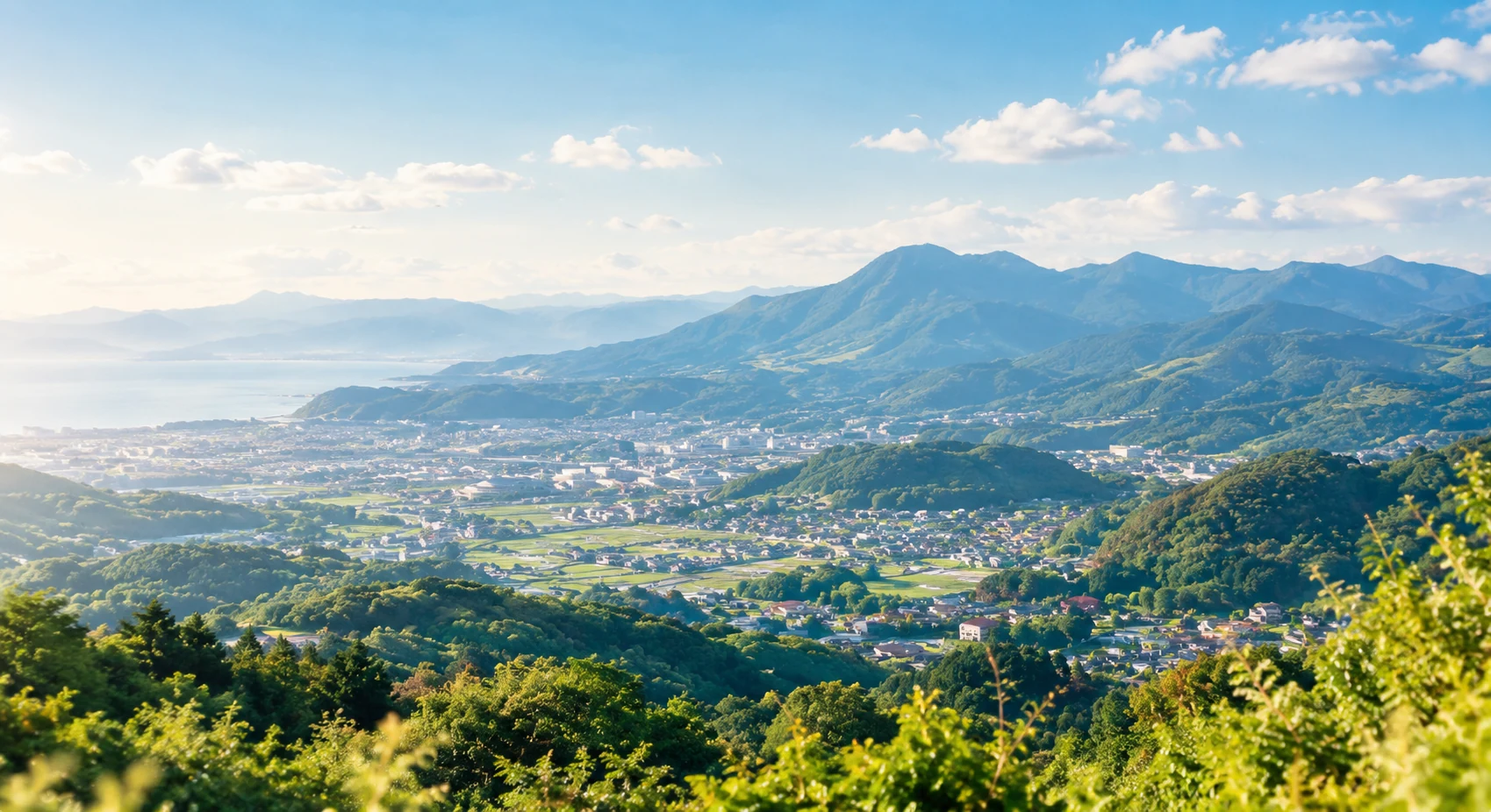 山々と町並みが広がる大分の風景